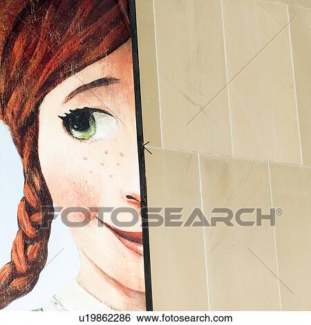 Stock Photograph - Painting of Anne of Green Gables on a wall, Charlottetown, Prince Edward Island, Canada. Fotosearch