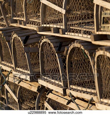Stock Photography - Pile of Lobster traps, North Rustico, Prince Edward Island, Canada. Fotosearch