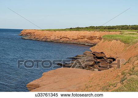 Stock Photography - Rock formations at coastline, Cavendish Beach, Green Gables, Prince Edward Island, Canada. Fotosearch