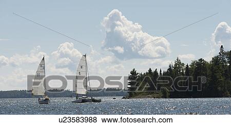 Sailboats in a lake, Kenora, Lake of The Woods, Ontario, Canada View Large Photo Image Stock Photo - Sailboats in a lake, Kenora, Lake of The Woods, Ontario, Canada. Fotosearch