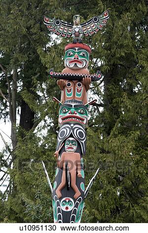 Stock Image - Totem pole at Stanley Park, Vancouver, British Columbia, Canada. Fotosearch