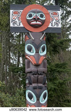 Stock Image - Totem pole at Stanley Park, Vancouver, British Columbia, Canada. Fotosearch
