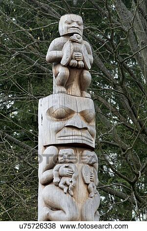 Stock Photo - Totem pole at Stanley Park, Vancouver, British Columbia, Canada. Fotosearch