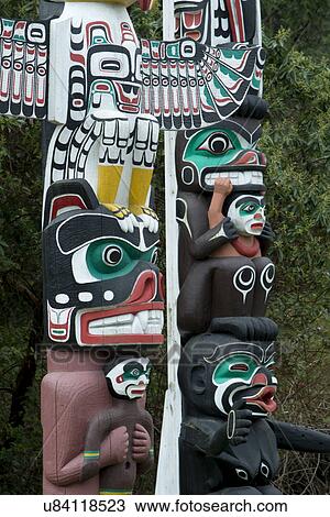 Stock Image - Totem poles at Stanley Park, Vancouver, British Columbia, Canada. Fotosearch