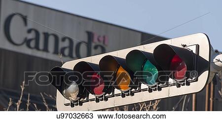 Stock Image - Traffic signals at Queens Square, Charlottetown, Prince Edward Island, Canada. Fotosearch