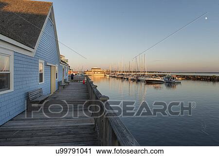 Stock Image - Waterfront buildings at Spinnakers Landing, Summerside, Prince Edward Island, Canada. Fotosearch