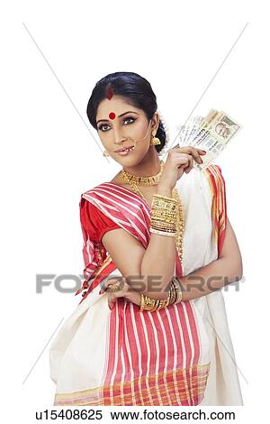 Stock Photography - Bengali woman with currency. Fotosearch