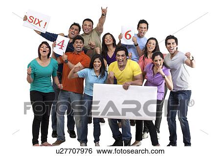 Stock Photograph - Boys and girls cheering . Fotosearch
