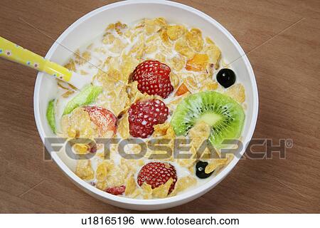 Breakfast cereal in a bowl View Large Photo Image Stock Photograph - Breakfast cereal in a bowl . Fotosearch