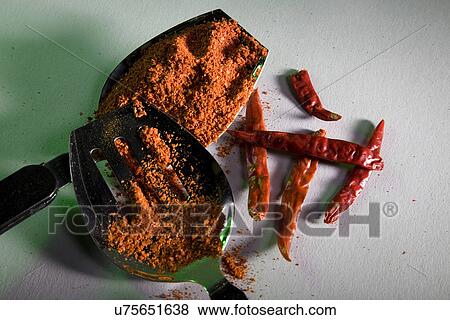 Chili powder with red chilli View Large Photo Image Stock Photo - Chili powder with red chilli . Fotosearch