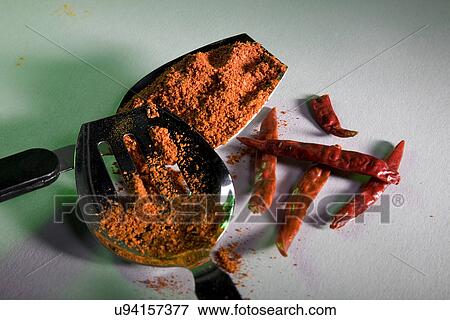 Chilly powder and chillies View Large Photo Image Stock Photo - Chilly powder and chillies . Fotosearch