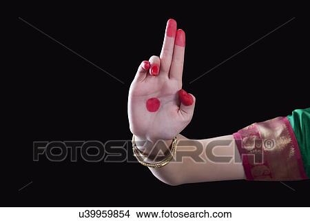 Close-up of a woman's hand making a Bharatanatyam gesture called Ardhapataka on black background View Large Photo Image Picture - Close-up of a woman's hand making a Bharatanatyam gesture called Ardhapataka on black background. Fotosearch