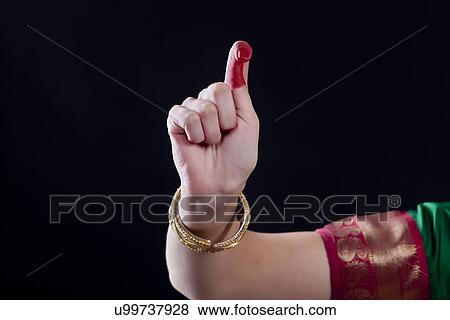 Stock Photo - Close-up of a woman's hand making a Bharatanatyam gesture called Kapitta on black background. Fotosearch