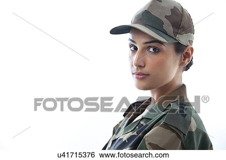 Close-up of a young female soldier View Large Photo Image Stock Photograph - Close-up of a young female soldier . Fotosearch
