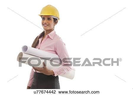 Female engineer with blueprints View Large Photo Image Stock Image - Female engineer with blueprints . Fotosearch