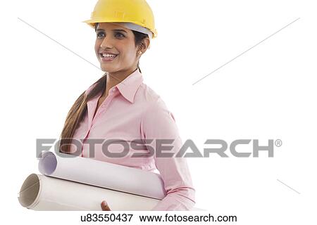 Female engineer with blueprints View Large Photo Image Stock Photo - Female engineer with blueprints . Fotosearch