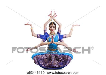 Full length portrait of Bharatanatyam dancer with multiple mudras over white background View Large Photo Image Stock Photo - Full length portrait of Bharatanatyam dancer with multiple mudras over white background. Fotosearch