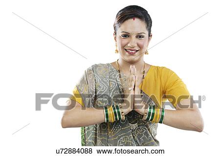 Gujarati woman greeting View Large Photo Image Stock Photo - Gujarati woman greeting . Fotosearch