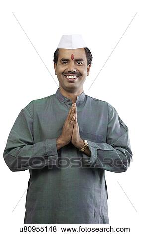 Indian man greeting View Large Photo Image Stock Photo - Indian man greeting . Fotosearch