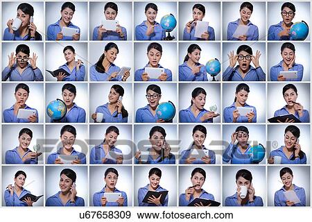 Stock Photo - Multiple image of businesswoman doing various tasks. Fotosearch