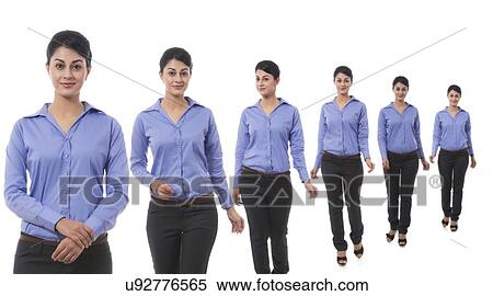 Stock Photography - Multiple image of well-dressed businesswoman against white background. Fotosearch