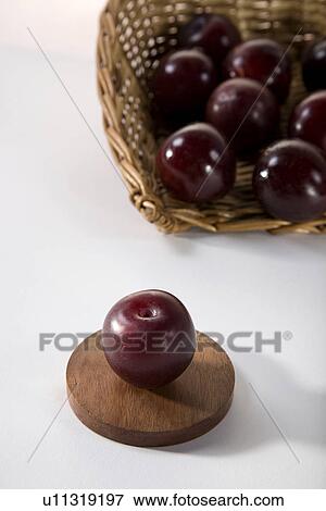 Stock Photo - Plums in a basket . Fotosearch