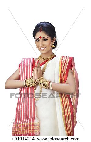 Picture - Portrait of a Bengali woman greeting. Fotosearch