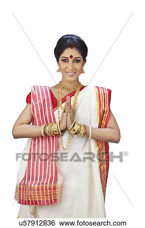 Portrait of a Bengali woman greeting View Large Photo Image Stock Photograph - Portrait of a Bengali woman greeting. Fotosearch