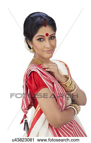 Stock Image - Portrait of a Bengali woman smiling. Fotosearch