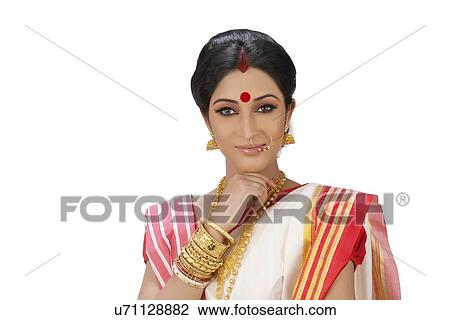 Stock Image - Portrait of a Bengali woman. Fotosearch