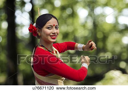 Stock Image - Portrait of a Bihu dancer . Fotosearch