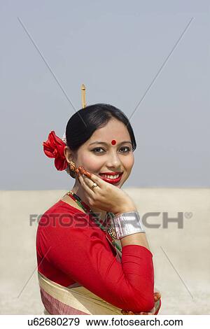 Stock Photo - Portrait of a Bihu dancer . Fotosearch