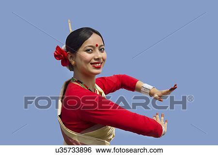 Stock Photograph - Portrait of a Bihu dancer . Fotosearch
