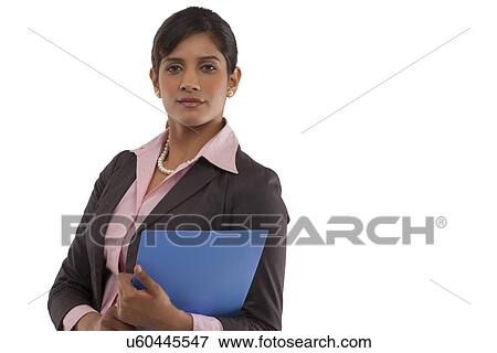 Stock Photo - Portrait of a businesswoman with a file . Fotosearch
