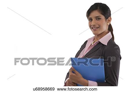 Portrait of a businesswoman with a file View Large Photo Image Stock Photo - Portrait of a businesswoman with a file . Fotosearch