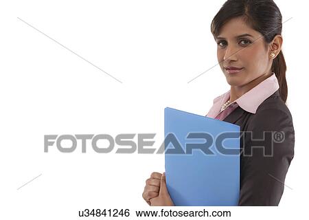 Stock Photograph - Portrait of a businesswoman with a file . Fotosearch