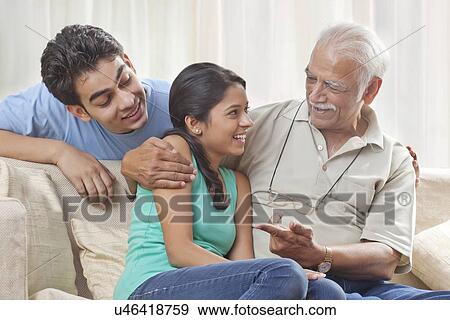Stock Photo - Portrait of a grandfather and grandchildren. Fotosearch