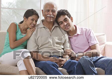 Stock Photography - Portrait of a grandfather and grandchildren. Fotosearch