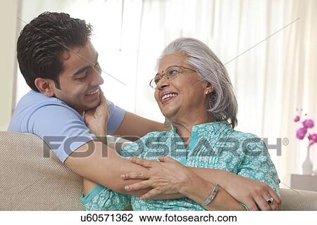 Stock Image - Portrait of a grandmother and grandson. Fotosearch