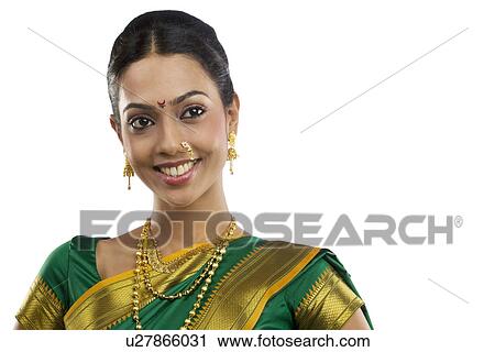 Stock Image - Portrait of a Maharashtrian woman . Fotosearch