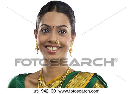 Stock Image - Portrait of a Maharashtrian woman . Fotosearch