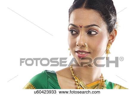 Stock Image - Portrait of a Maharashtrian woman . Fotosearch