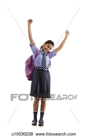 Stock Photo - Portrait of a school girl cheering . Fotosearch