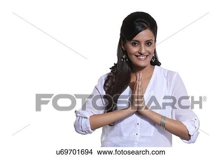 Picture - Portrait of a woman greeting. Fotosearch