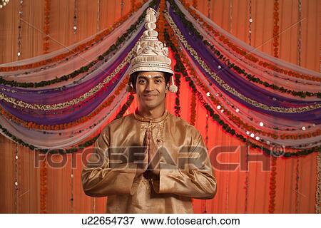 Portrait of Bengali groom greeting View Large Photo Image Stock Photo - Portrait of Bengali groom greeting . Fotosearch