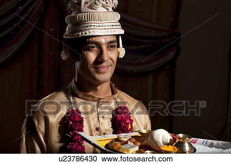 Stock Image - Portrait of Bengali groom . Fotosearch