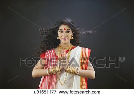 Portrait of Bengali woman greeting View Large Photo Image Stock Photo - Portrait of Bengali woman greeting. Fotosearch
