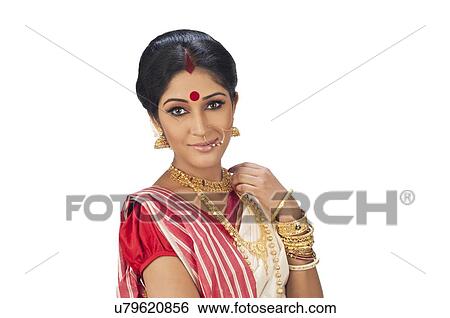 Stock Photograph - Portrait of Bengali woman smiling. Fotosearch