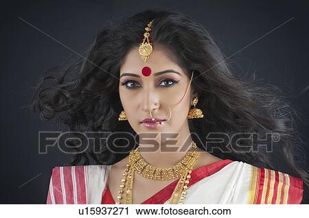 Stock Image - Portrait of Bengali woman . Fotosearch