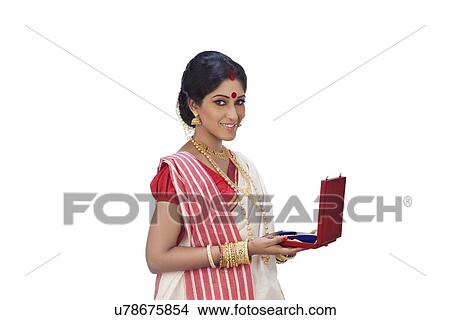 Picture - Portrait of Bengali woman with a jewelery box. Fotosearch